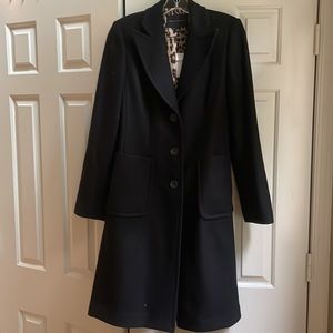 BANANA REPUBLIC LONG WOOL COAT BLACK NWT. SZ small. Leopard lining